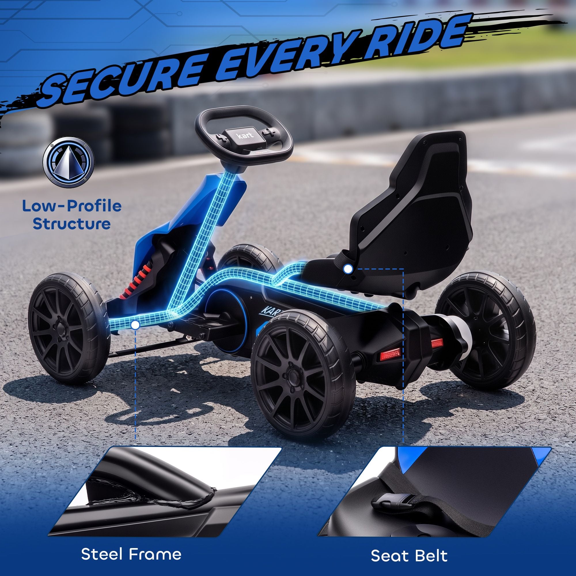 Qaba 12V Electric Go Kart for Kids with 2 Speeds, Blue