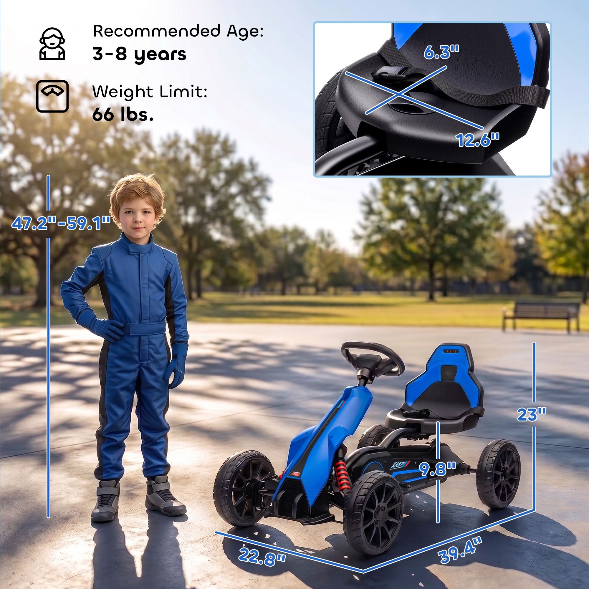 Qaba 12V Electric Go Kart for Kids with 2 Speeds, Blue