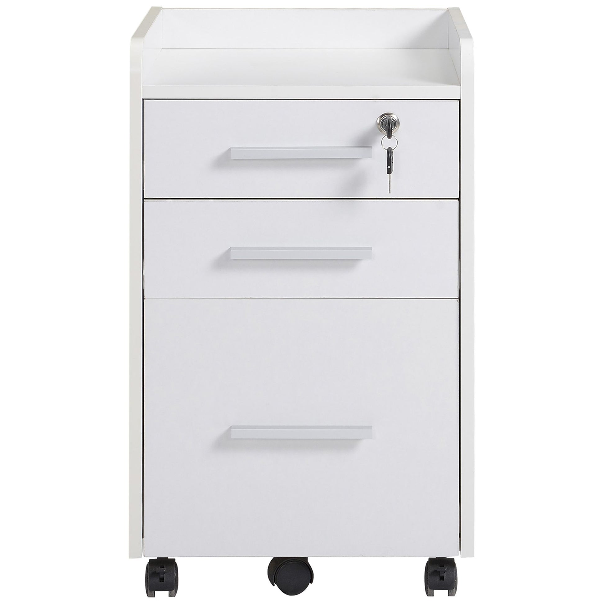 HOMCOM 3-Drawer Lockable Mobile Filing Cabinet, White