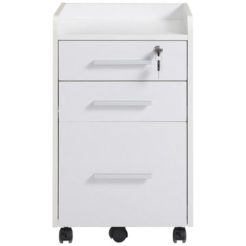 HOMCOM 3-Drawer Lockable Mobile Filing Cabinet, White