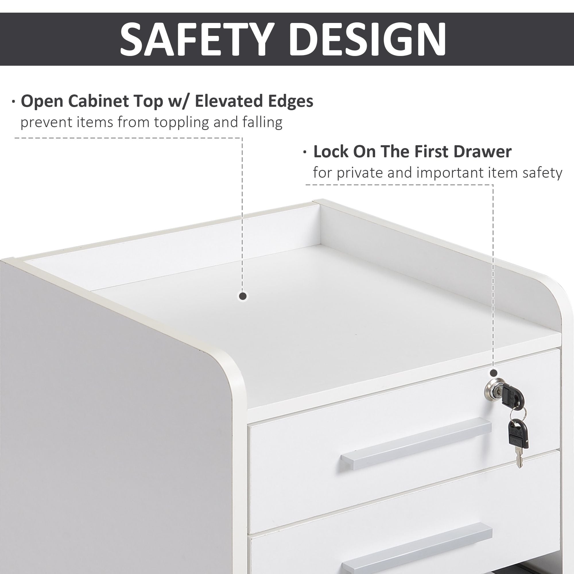 HOMCOM 3-Drawer Lockable Mobile Filing Cabinet, White