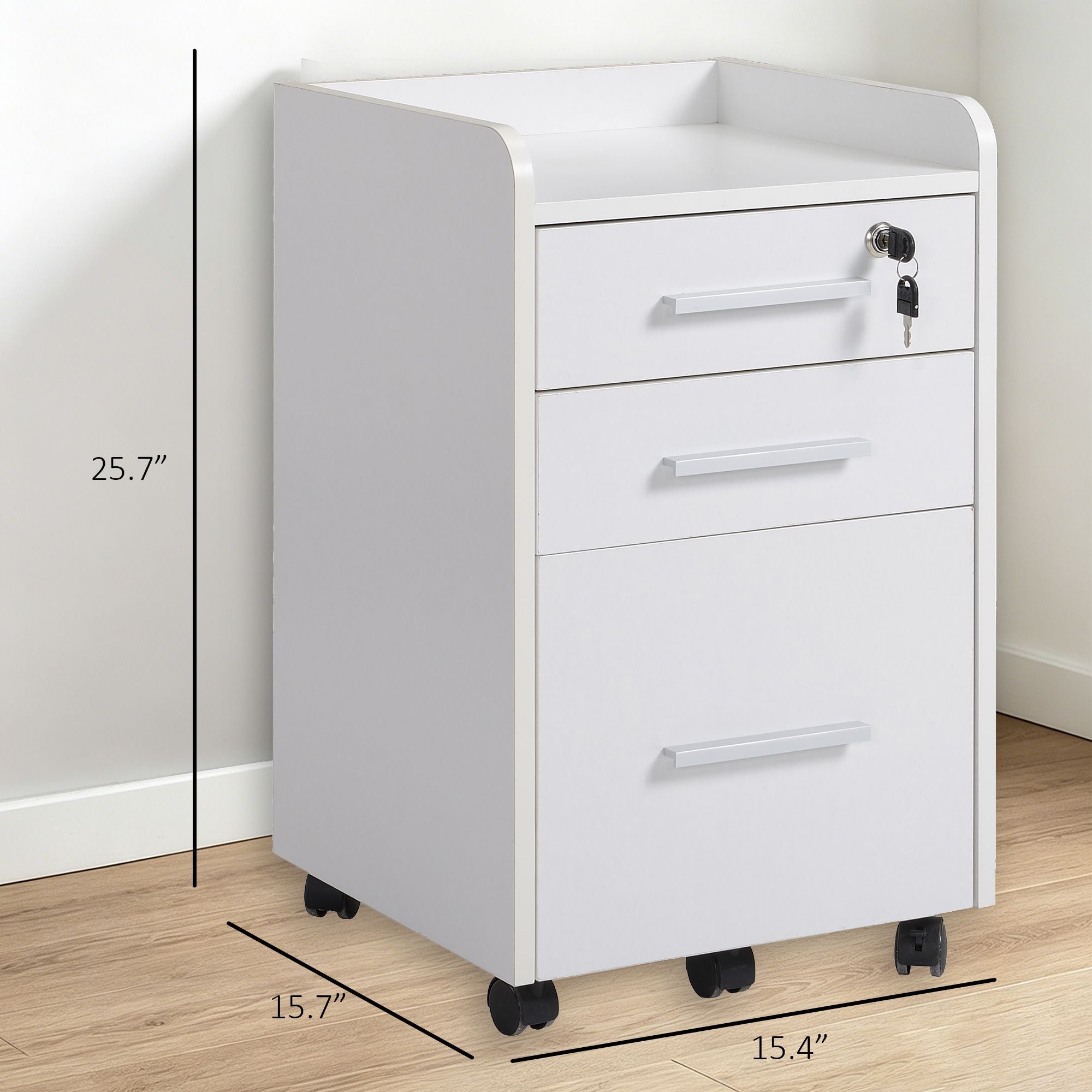HOMCOM 3-Drawer Lockable Mobile Filing Cabinet, White