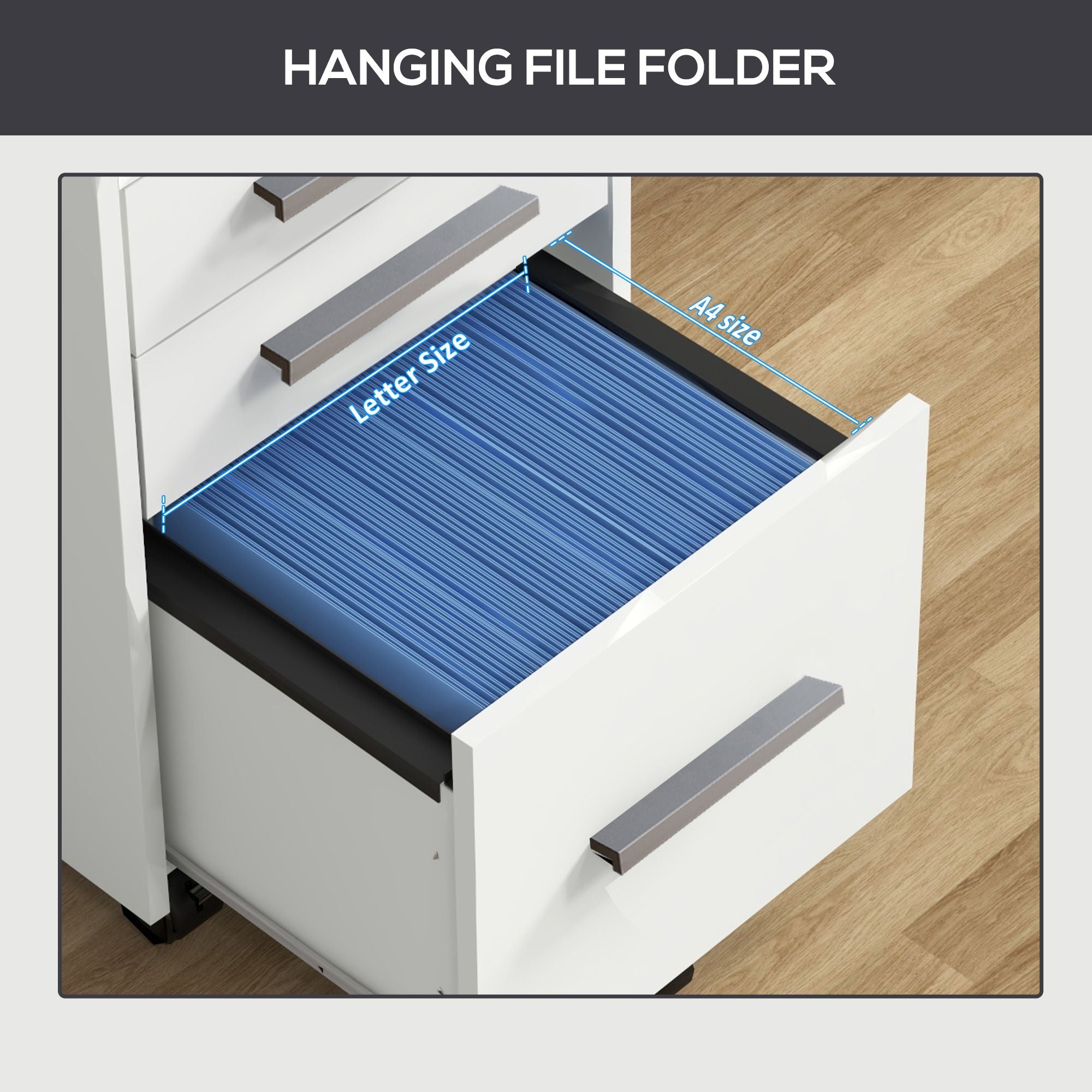 HOMCOM 3-Drawer Lockable Mobile Filing Cabinet, White