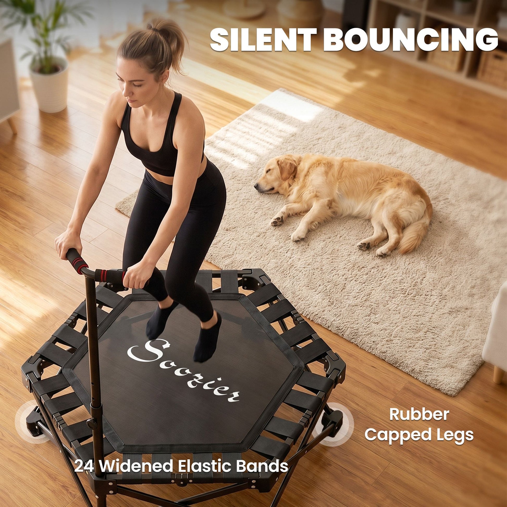 Soozier 42 in Foldable Fitness Trampoline with Adjustable Handle, Black - product view 7