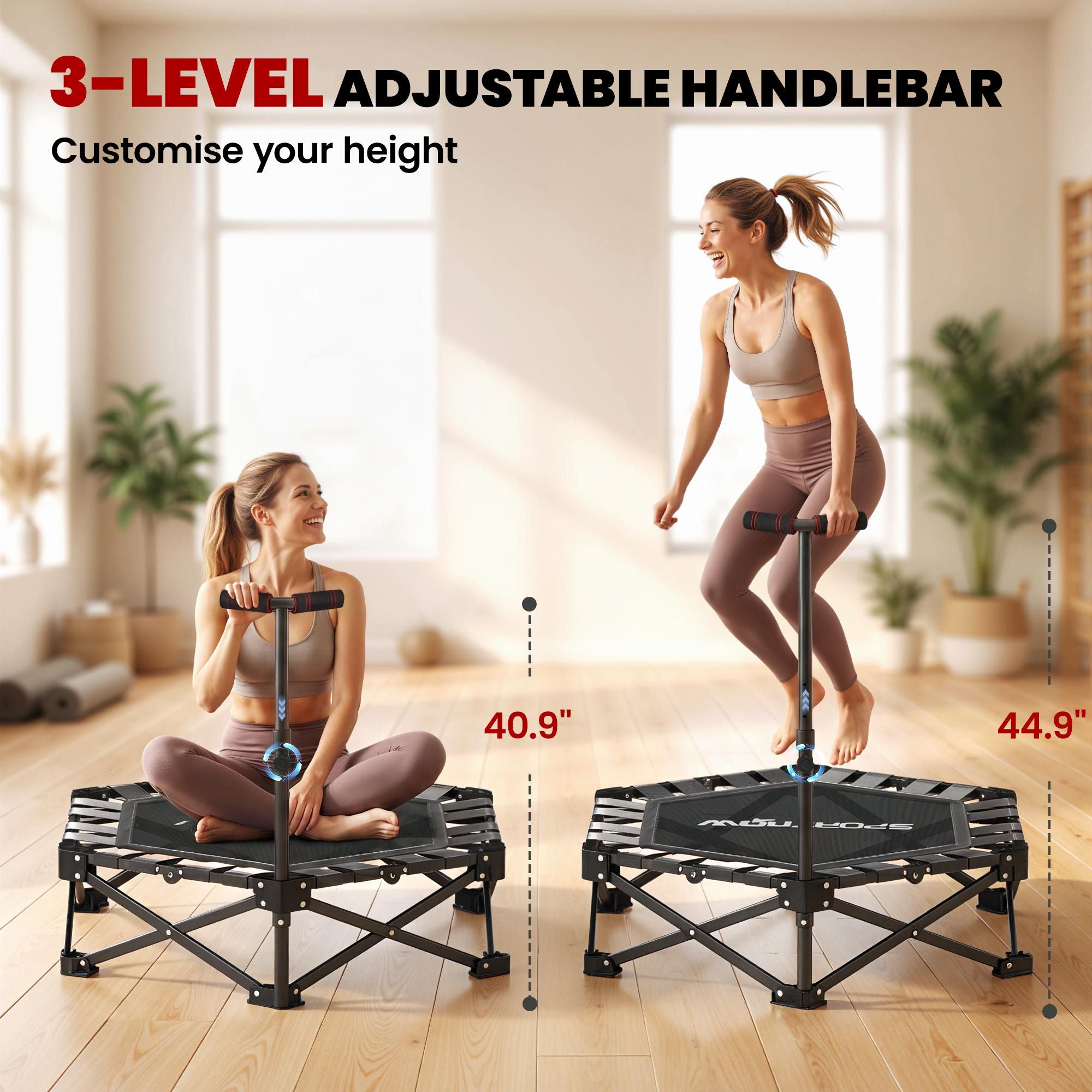 Soozier 42 in Foldable Fitness Trampoline with Adjustable Handle, Black - product view 5