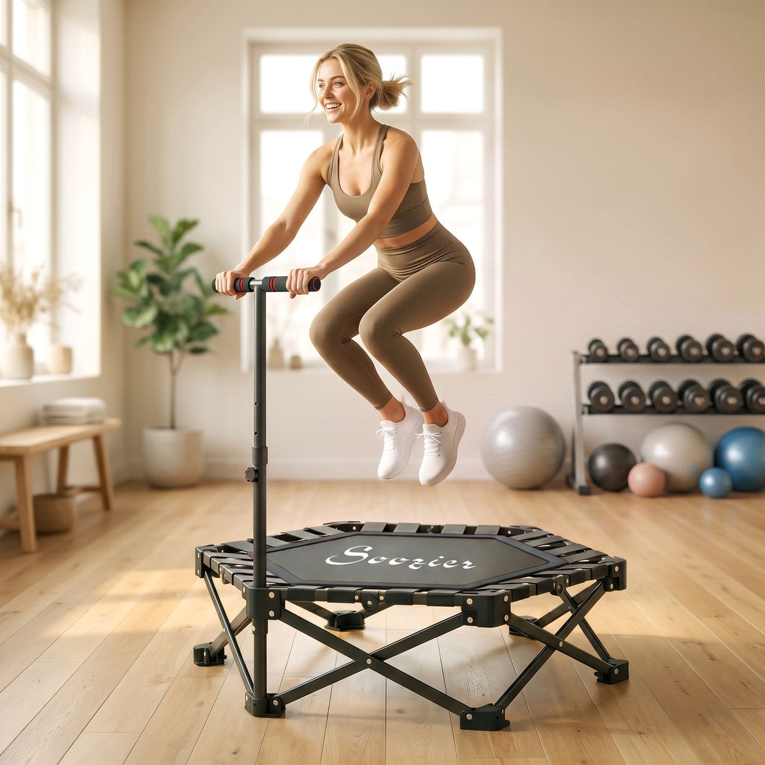 Soozier 42 in Foldable Fitness Trampoline with Adjustable Handle, Black