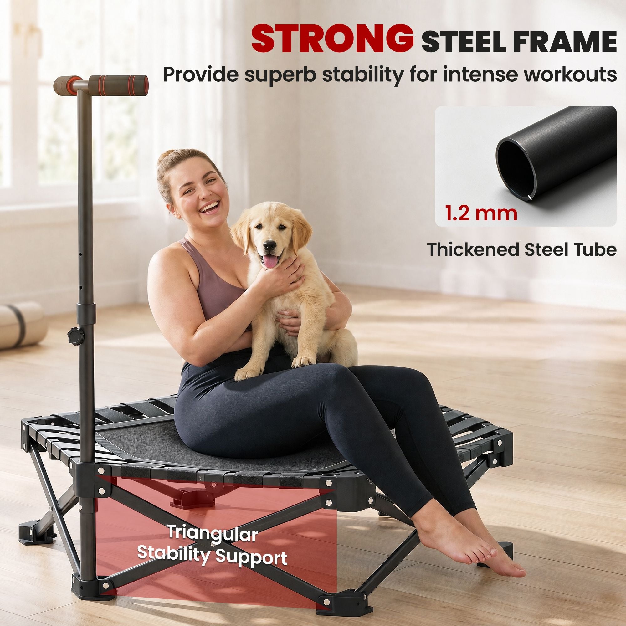 Soozier 42 in Foldable Fitness Trampoline with Adjustable Handle, Black - product view 6
