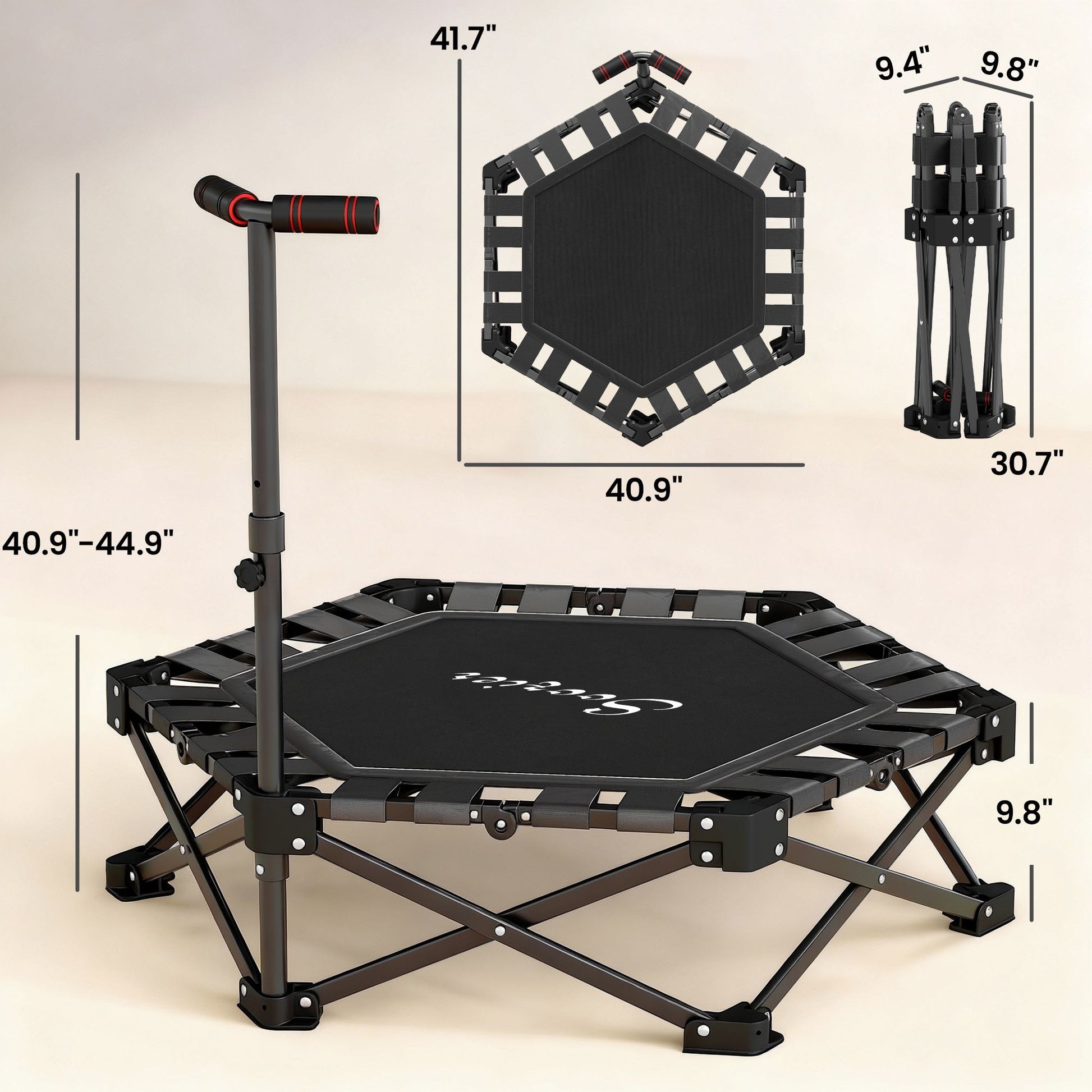 Soozier 42 in Foldable Fitness Trampoline with Adjustable Handle, Black - product view 3