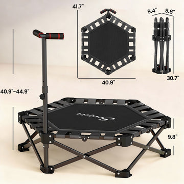 Soozier 42 in Foldable Fitness Trampoline with Adjustable Handle, Black - product view 3
