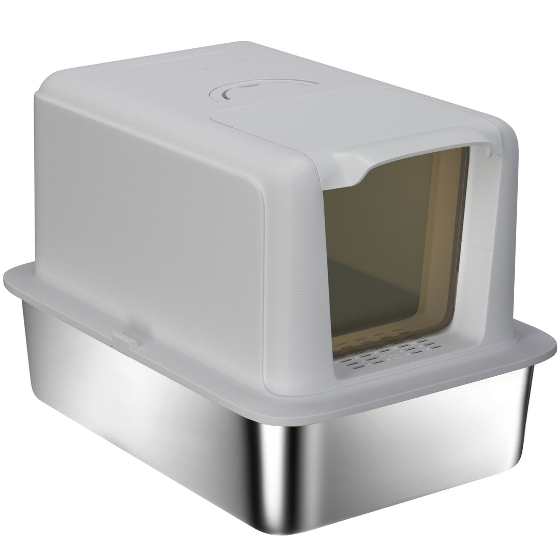 PawHut 2-in-1 Stainless Steel Cat Litter Box with Lid and Scoop, Gray