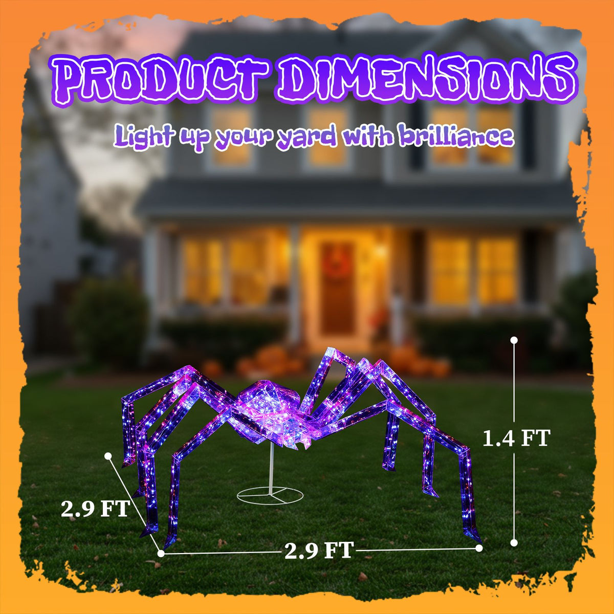 3FT Halloween Decorations Light Up Spider, Outdoor Halloween Decor Lighted Iridescent Spider, Weather Proof Pre-lit Spider with 340 LED Lights, for - product view 4