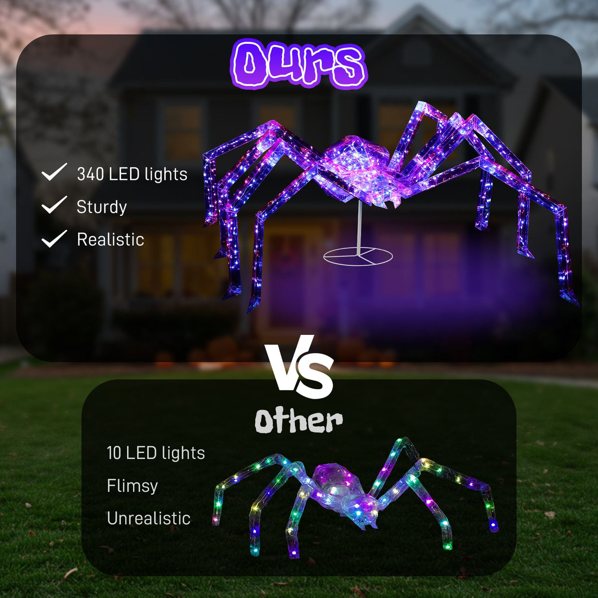 3FT Halloween Decorations Light Up Spider, Outdoor Halloween Decor Lighted Iridescent Spider, Weather Proof Pre-lit Spider with 340 LED Lights, for - product view 7