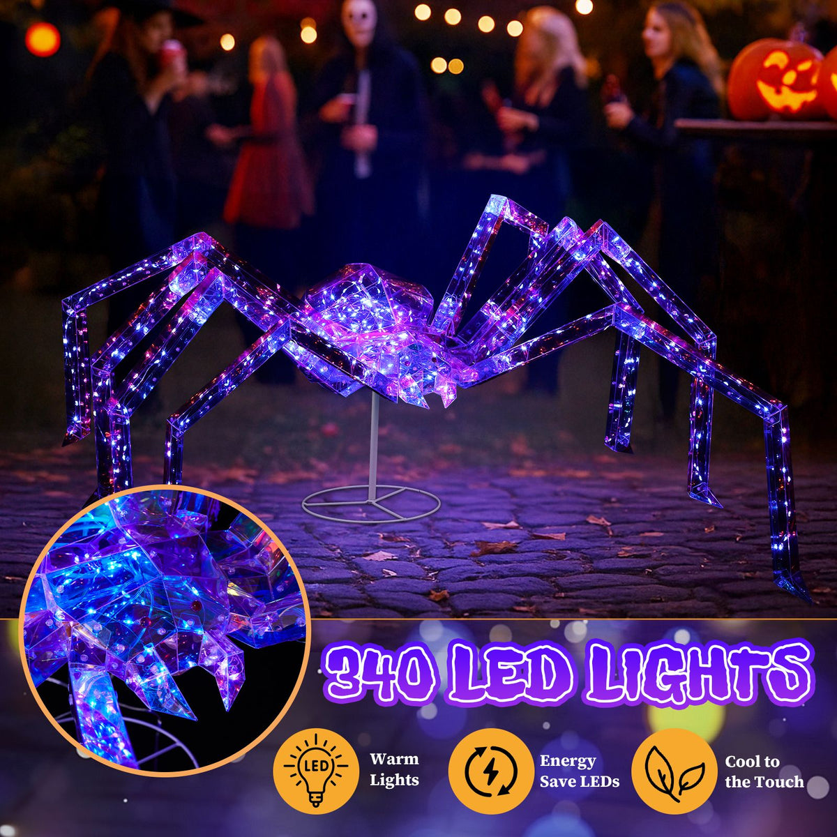 3FT Halloween Decorations Light Up Spider, Outdoor Halloween Decor Lighted Iridescent Spider, Weather Proof Pre-lit Spider with 340 LED Lights, for - product view 9