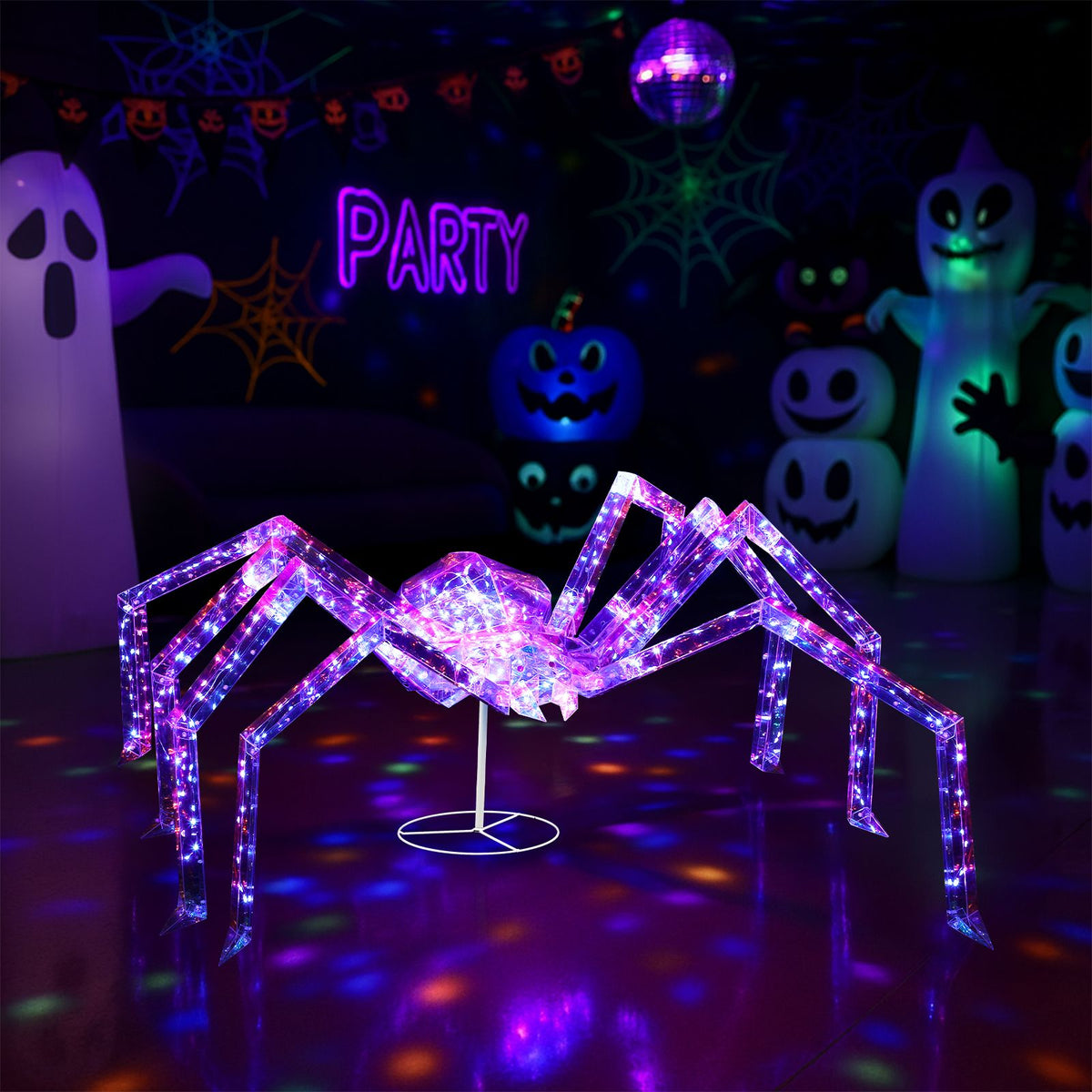 3FT Halloween Decorations Light Up Spider, Outdoor Halloween Decor Lighted Iridescent Spider, Weather Proof Pre-lit Spider with 340 LED Lights, for - product view 12