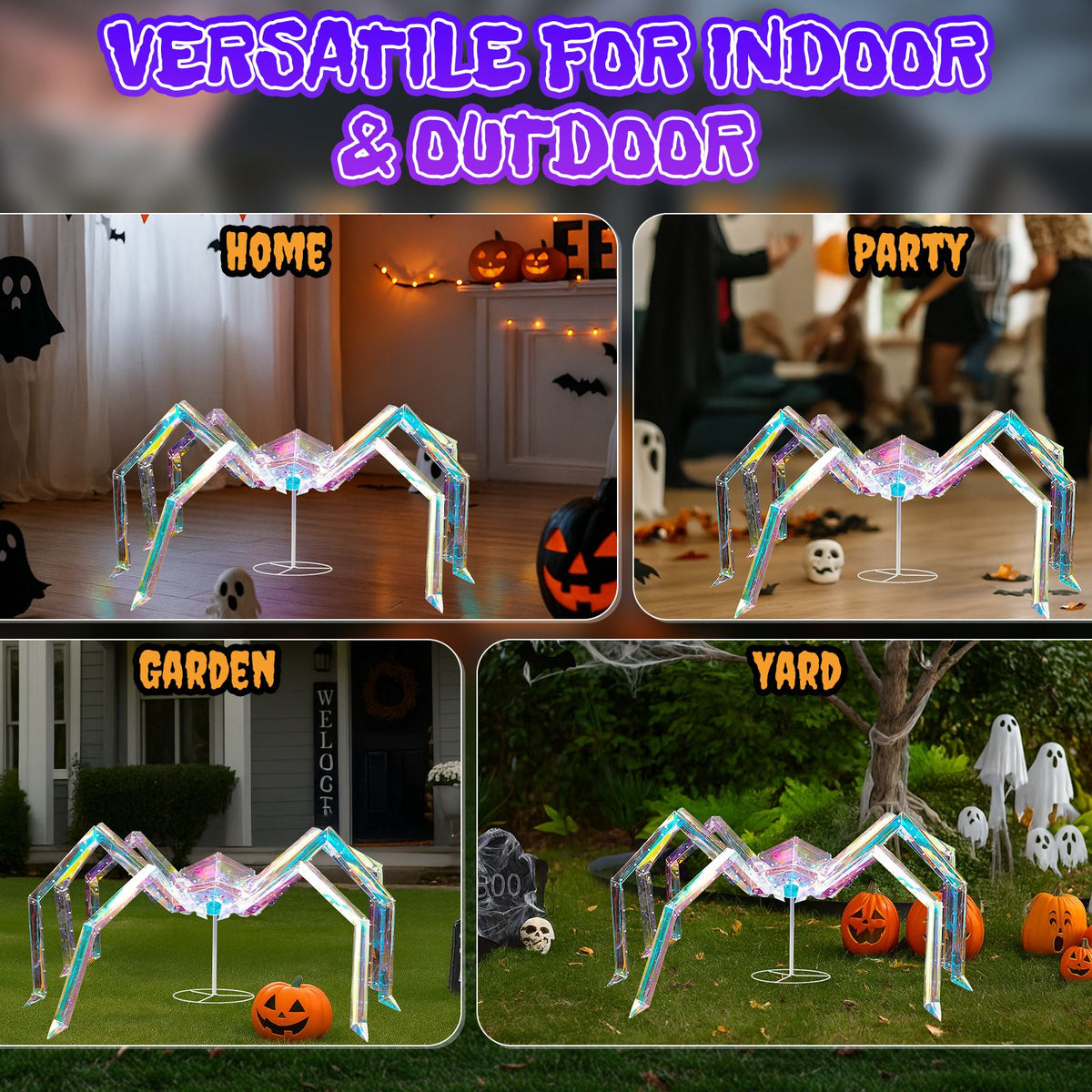 3FT Halloween Decorations Light Up Spider, Outdoor Halloween Decor Lighted Iridescent Spider, Weather Proof Pre-lit Spider with 340 LED Lights, for - product view 8