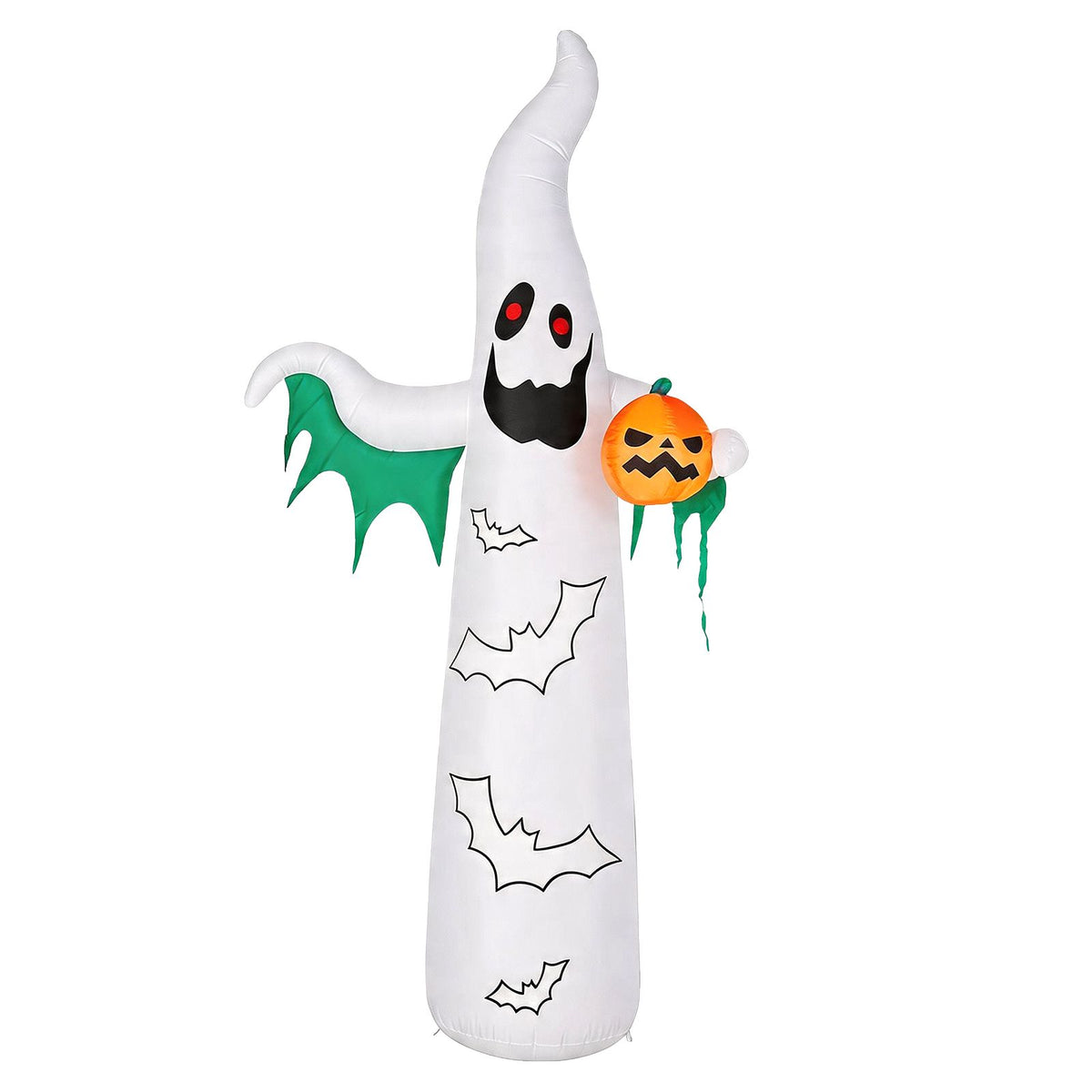 12ft Inflatable Halloween Decor with Flashing Bats & White Ghosts, 4 LED Lights + 82 String Lights, White & Green, 12V 1500mA US Power Adapter - product view 12