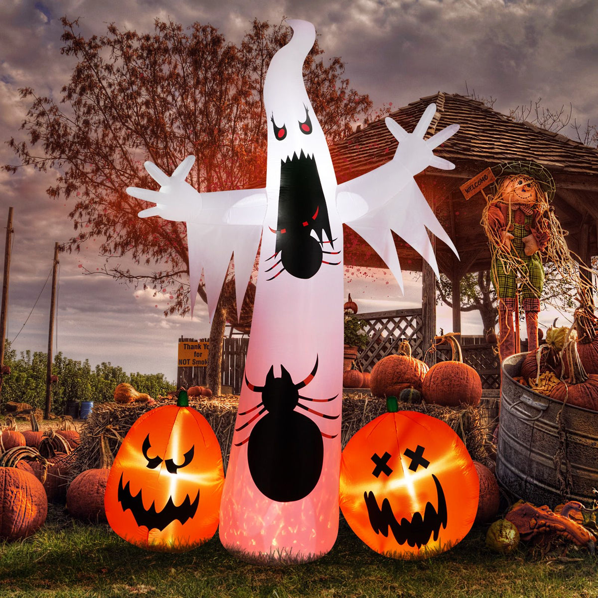 11.8 FT Halloween Inflatables Ghost Spider Pumpkin Outdoor Decorations, Scary Halloween Giant Blow up Ghost Decorations for Holiday Party Front Yard - product view 14
