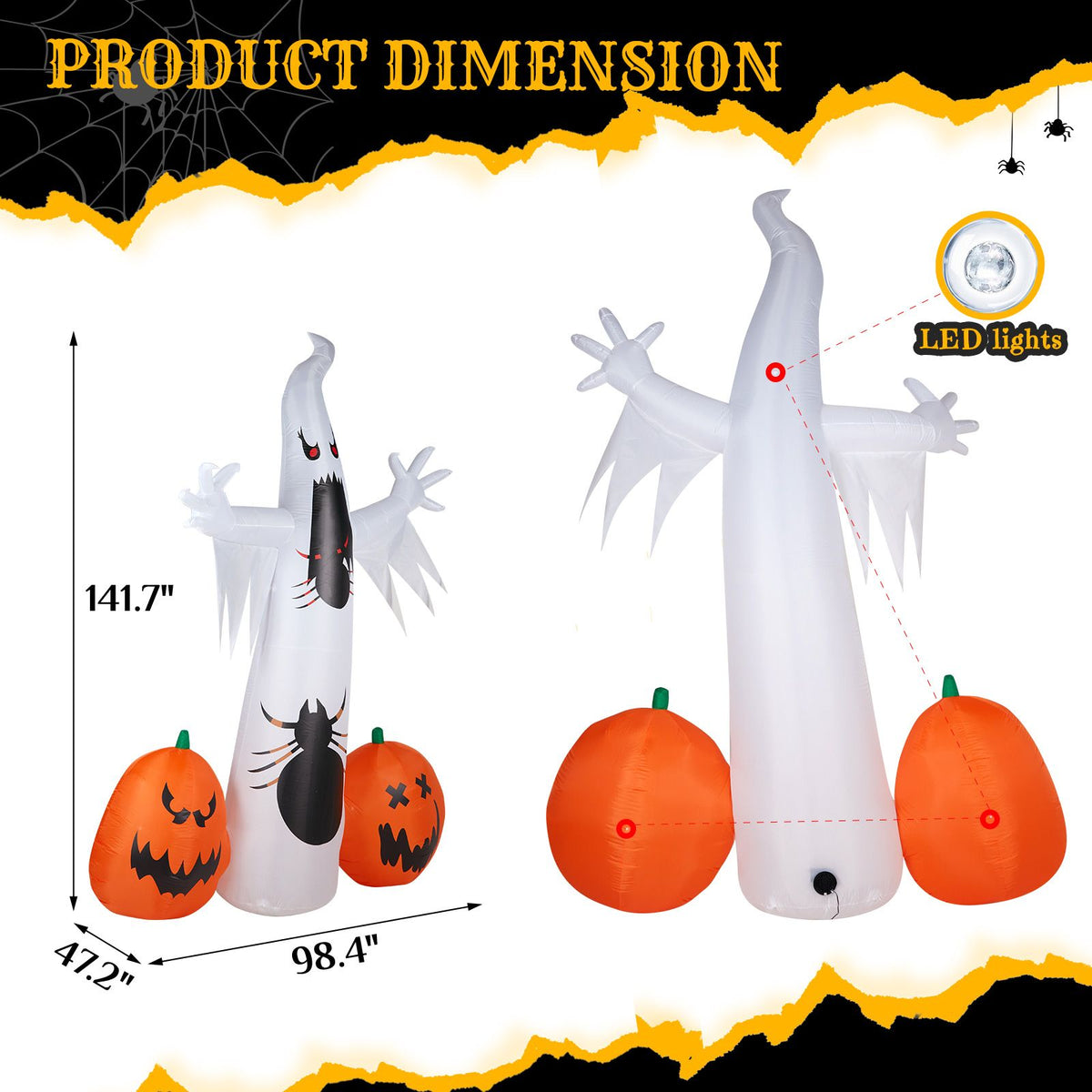 11.8 FT Halloween Inflatables Ghost Spider Pumpkin Outdoor Decorations, Scary Halloween Giant Blow up Ghost Decorations for Holiday Party Front Yard - product view 17