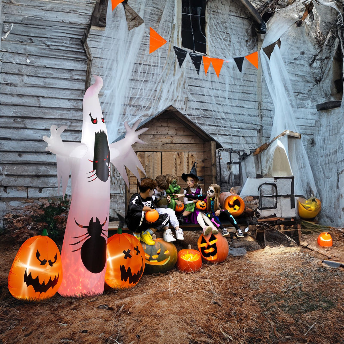 11.8 FT Halloween Inflatables Ghost Spider Pumpkin Outdoor Decorations, Scary Halloween Giant Blow up Ghost Decorations for Holiday Party Front Yard - product view 10