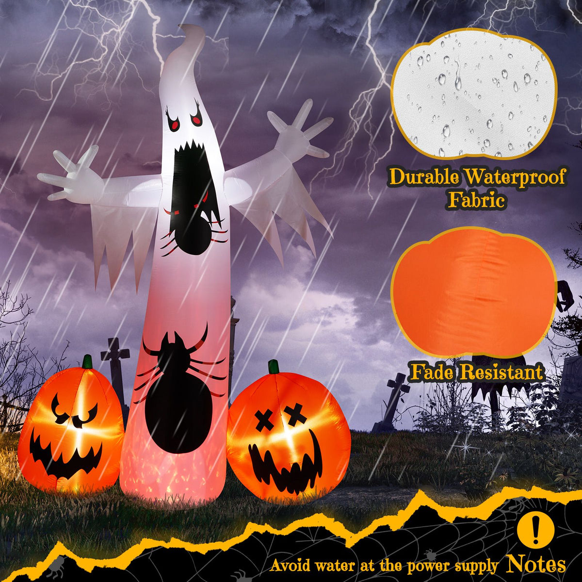 11.8 FT Halloween Inflatables Ghost Spider Pumpkin Outdoor Decorations, Scary Halloween Giant Blow up Ghost Decorations for Holiday Party Front Yard - product view 11