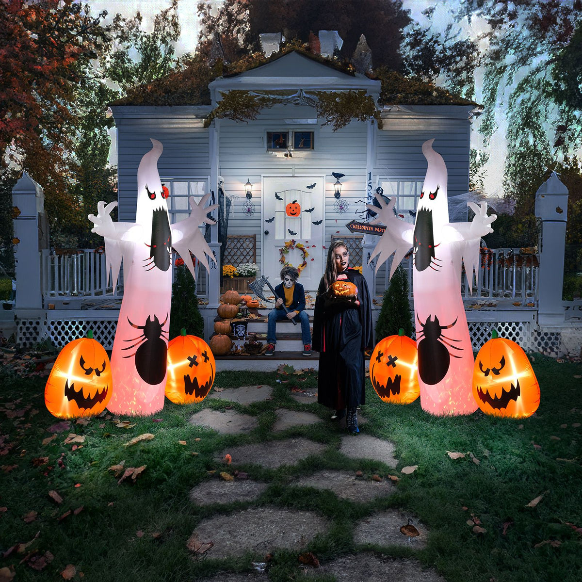 11.8 FT Halloween Inflatables Ghost Spider Pumpkin Outdoor Decorations, Scary Halloween Giant Blow up Ghost Decorations for Holiday Party Front Yard - product view 12