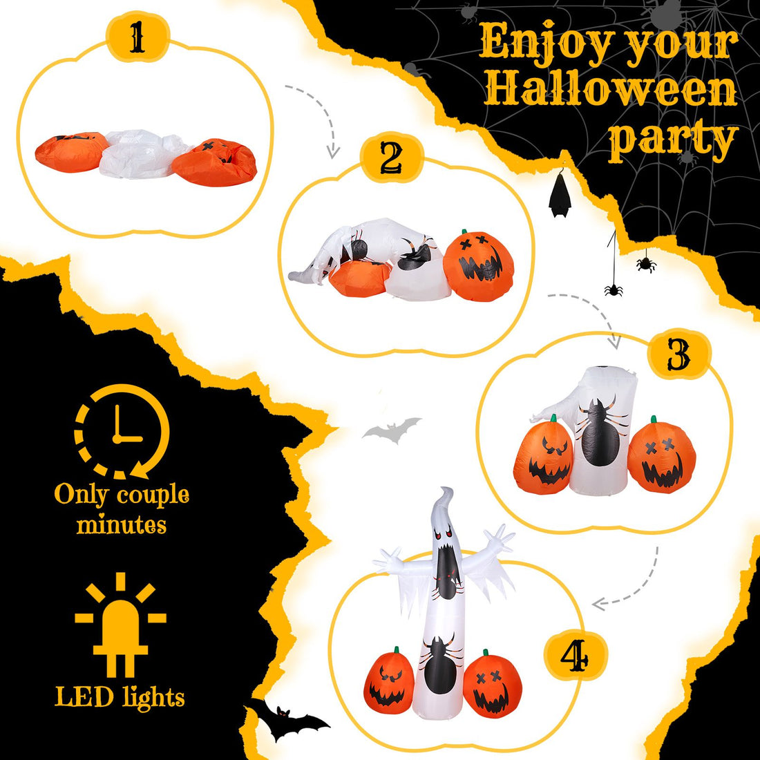 11.8 FT Halloween Inflatables Ghost Spider Pumpkin Outdoor Decorations, Scary Halloween Giant Blow up Ghost Decorations for Holiday Party Front Yard