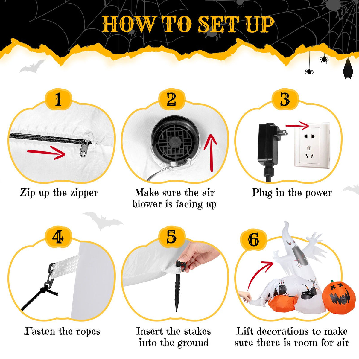 11.8 FT Halloween Inflatables Ghost Spider Pumpkin Outdoor Decorations, Scary Halloween Giant Blow up Ghost Decorations for Holiday Party Front Yard - product view 4
