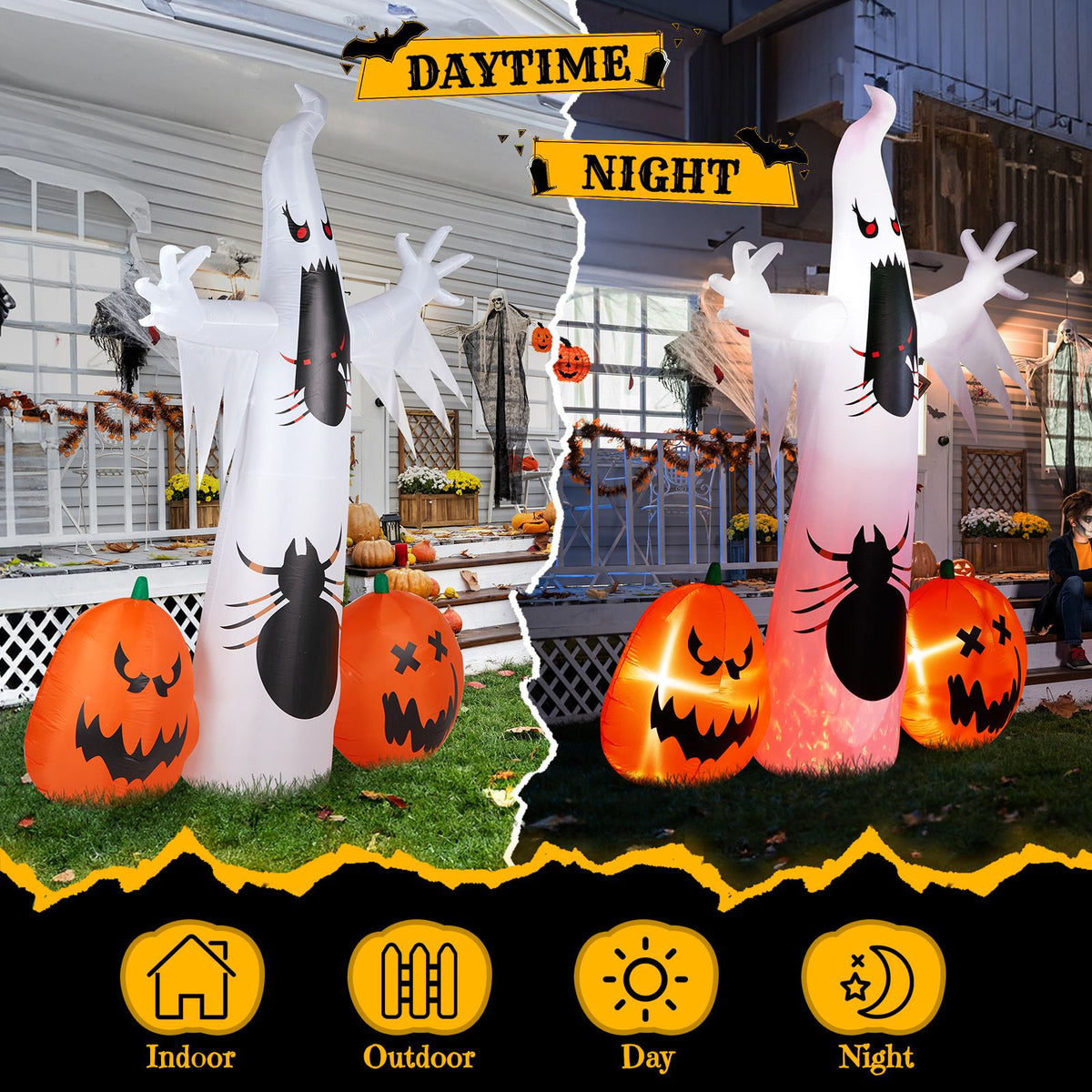 11.8 FT Halloween Inflatables Ghost Spider Pumpkin Outdoor Decorations, Scary Halloween Giant Blow up Ghost Decorations for Holiday Party Front Yard - product view 13