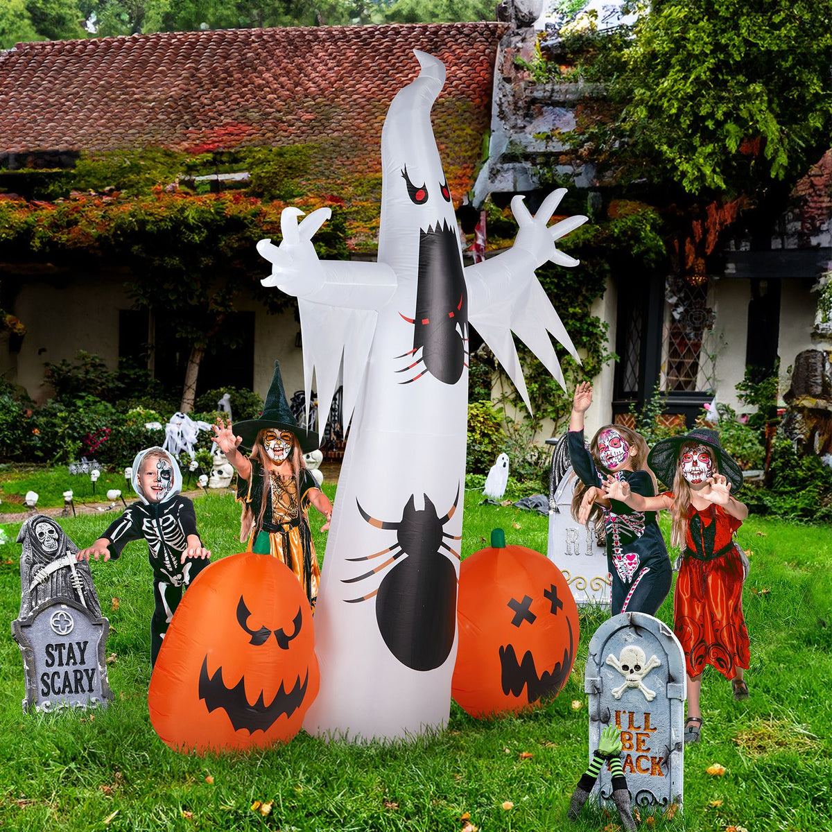 11.8 FT Halloween Inflatables Ghost Spider Pumpkin Outdoor Decorations, Scary Halloween Giant Blow up Ghost Decorations for Holiday Party Front Yard - product view 8