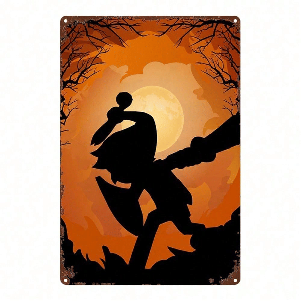 Halloween Link Silhouette Metal Sign 8x12 Inch, Sturdy 2D Flat Plaque, Spooky Wall Decor For Bedroom Bar Home Party, Single Piec, e - product view 7