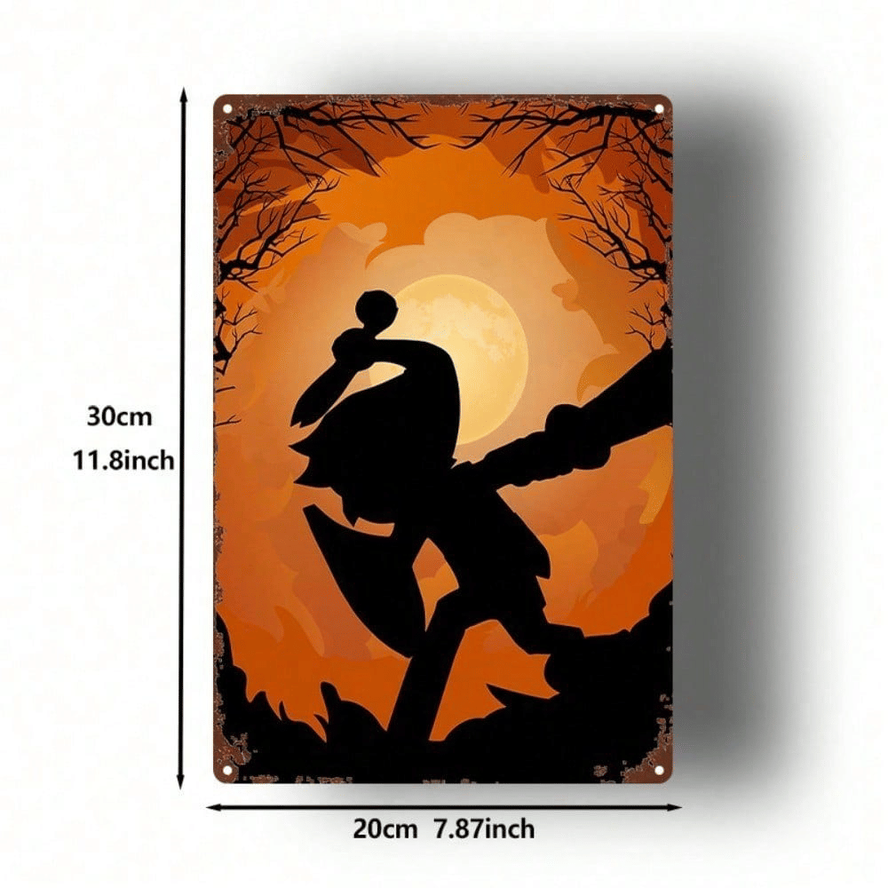 Halloween Link Silhouette Metal Sign 8x12 Inch, Sturdy 2D Flat Plaque, Spooky Wall Decor For Bedroom Bar Home Party, Single Piec, e
