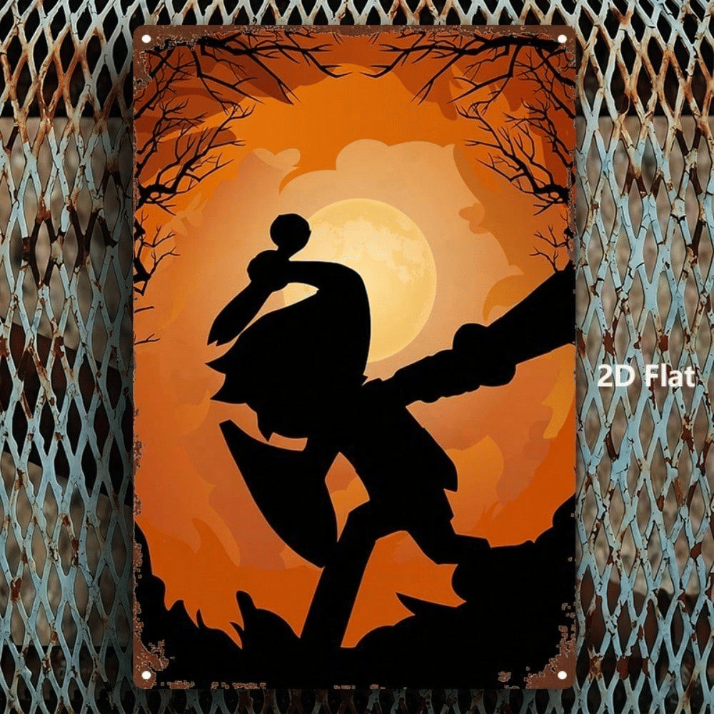 Halloween Link Silhouette Metal Sign 8x12 Inch, Sturdy 2D Flat Plaque, Spooky Wall Decor For Bedroom Bar Home Party, Single Piec, e - product view 3
