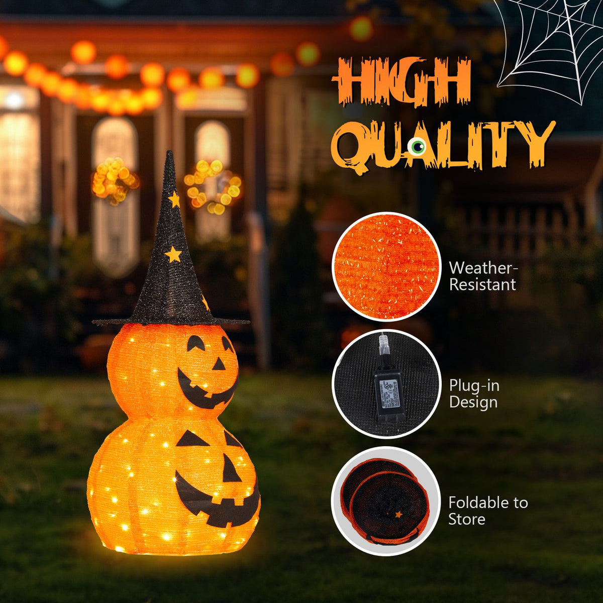 2pcs 3ft Halloween Collapsible Pumpkin Decorations 150 LED Lights - product view 4