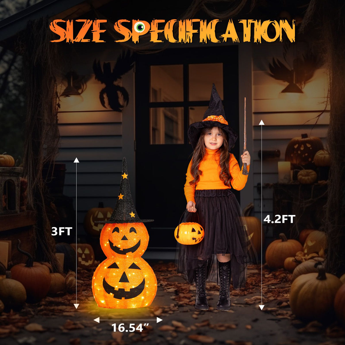 2pcs 3ft Halloween Collapsible Pumpkin Decorations 150 LED Lights - product view 5