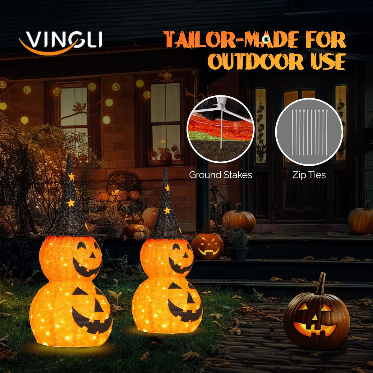 2pcs 3ft Halloween Collapsible Pumpkin Decorations 150 LED Lights - product view 8