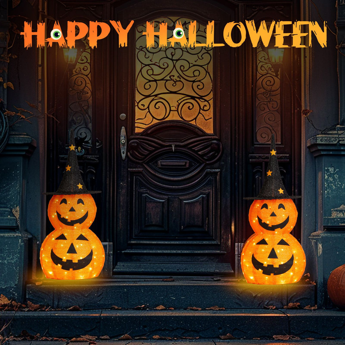 2pcs 3ft Halloween Collapsible Pumpkin Decorations 150 LED Lights - product view 7