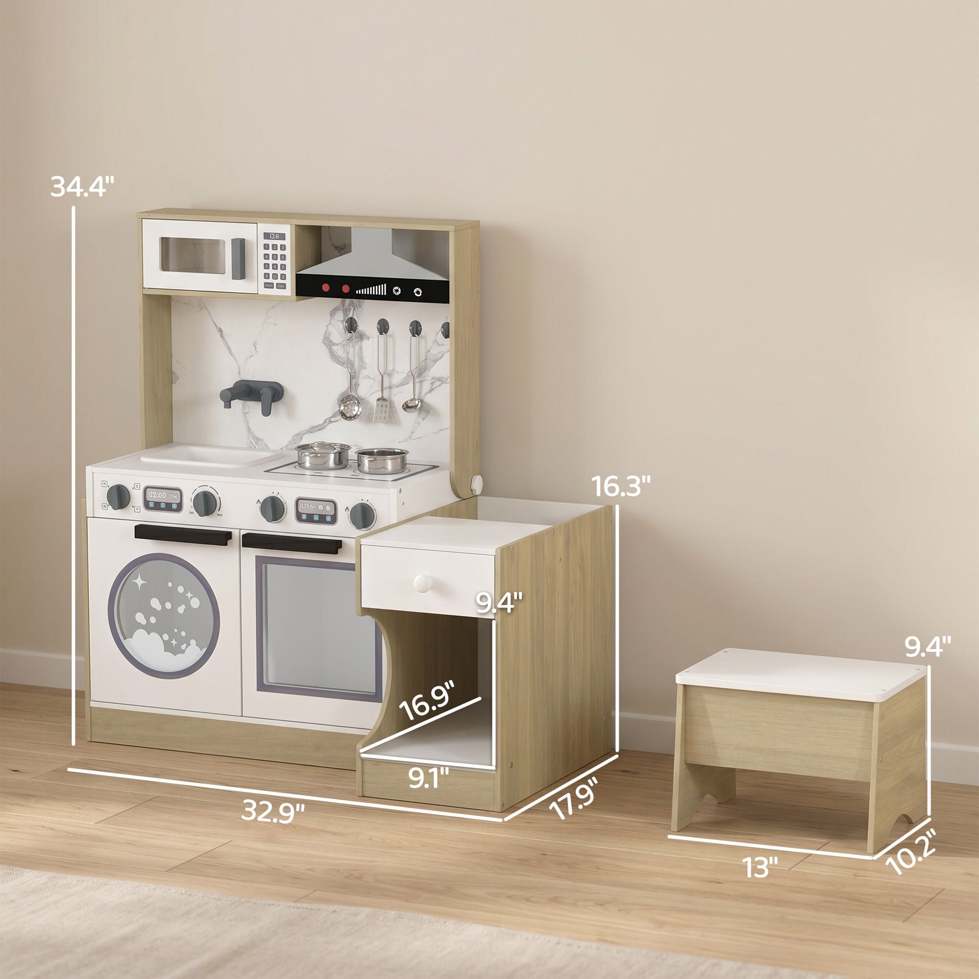 Qaba 2-in-1 Kids Play Kitchen with Convertible Table and Chair - product view 3