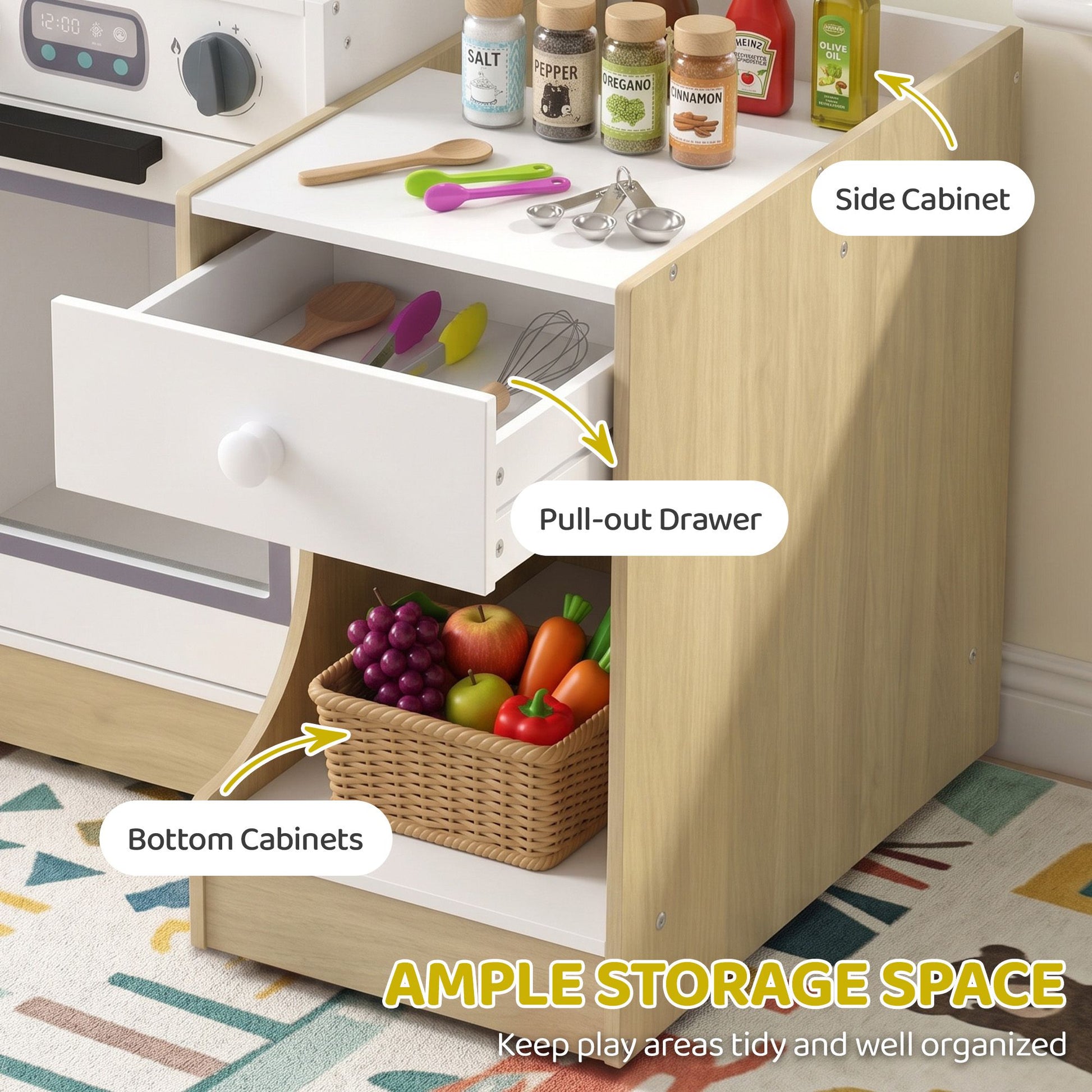 Qaba 2-in-1 Kids Play Kitchen with Convertible Table and Chair - product view 6