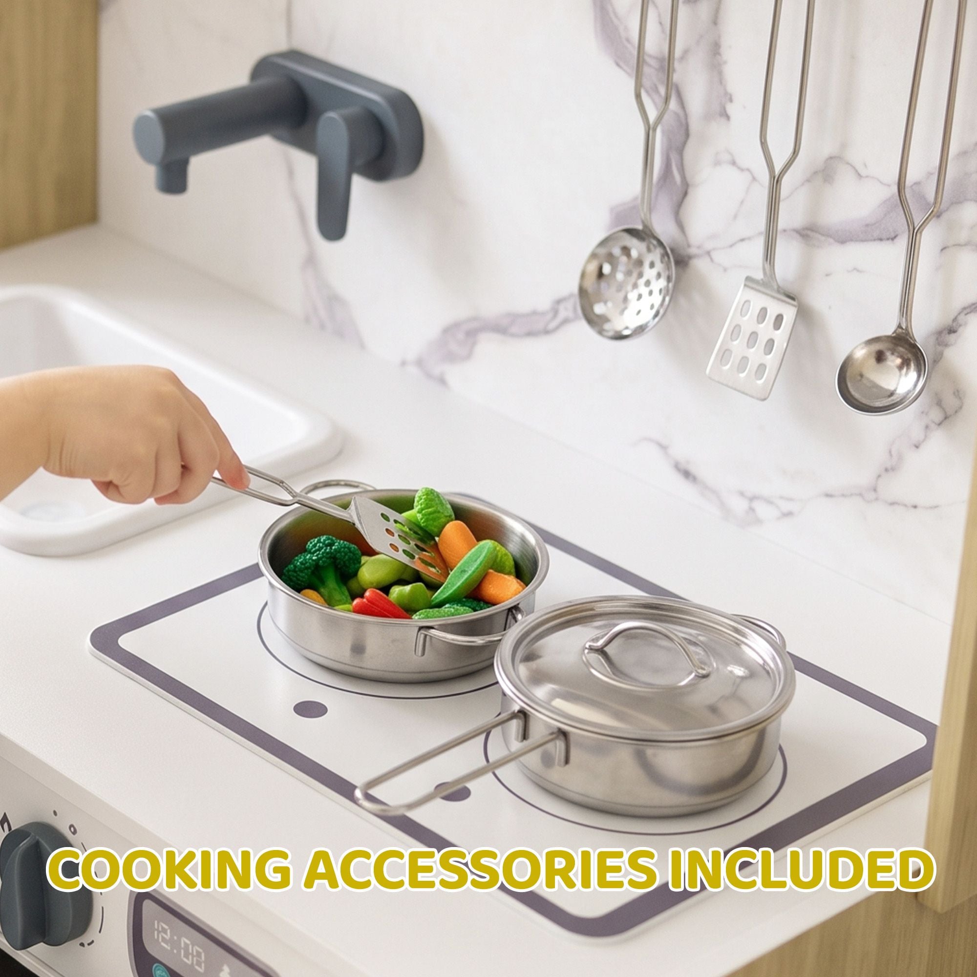 Qaba 2-in-1 Kids Play Kitchen with Convertible Table and Chair - product view 7