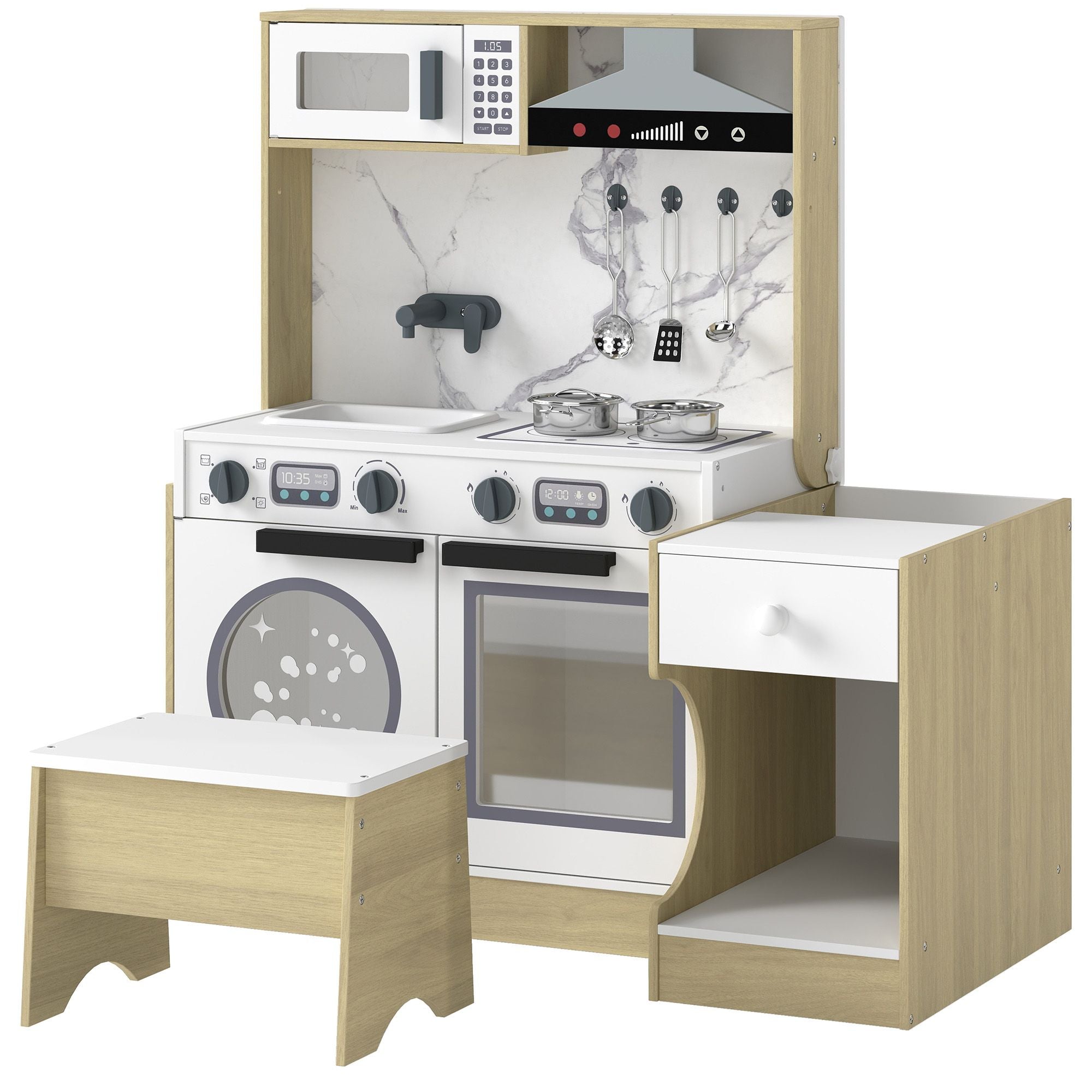 Qaba 2-in-1 Kids Play Kitchen with Convertible Table and Chair - product view 1