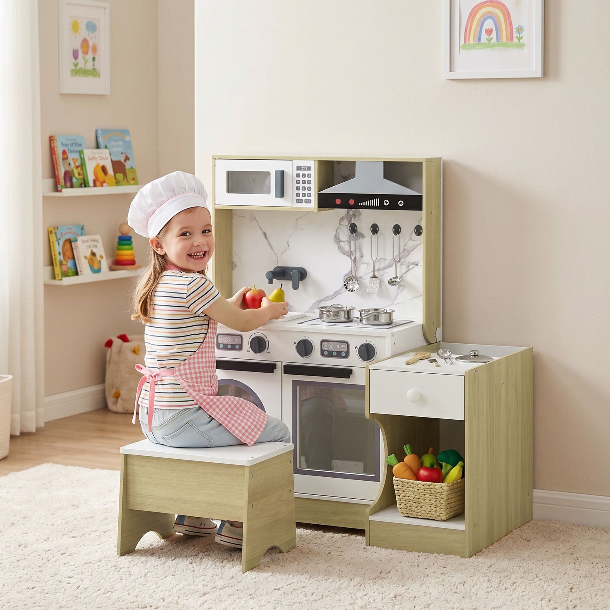 Qaba 2-in-1 Kids Play Kitchen with Convertible Table and Chair - product view 8