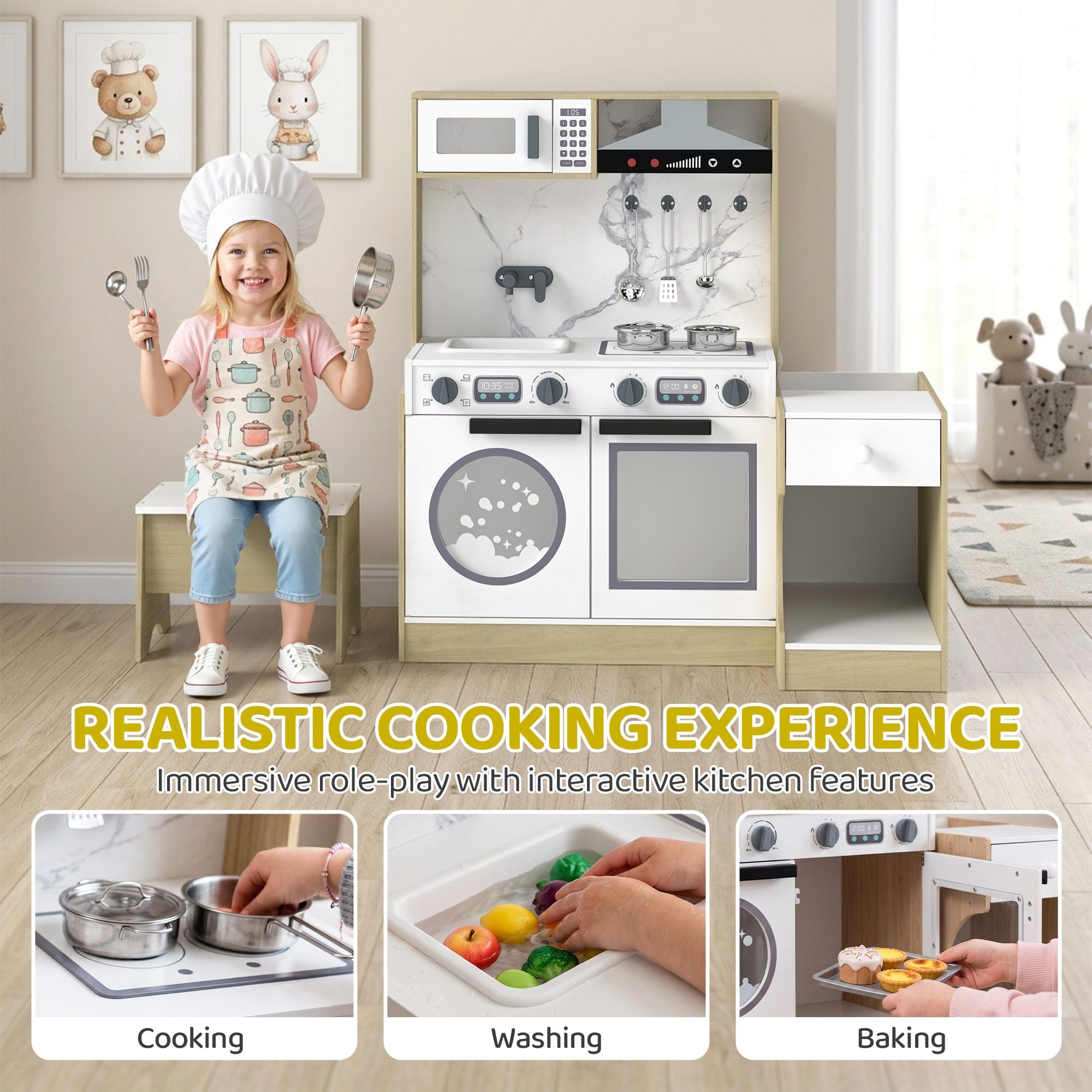 Qaba 2-in-1 Kids Play Kitchen with Convertible Table and Chair - product view 5