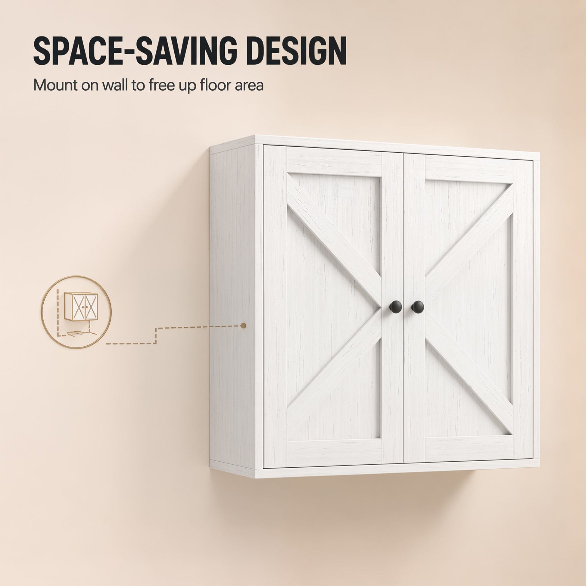 HOMCOM Farmhouse Wall-Mounted Bathroom Cabinet, White Wood Grain - product view 7