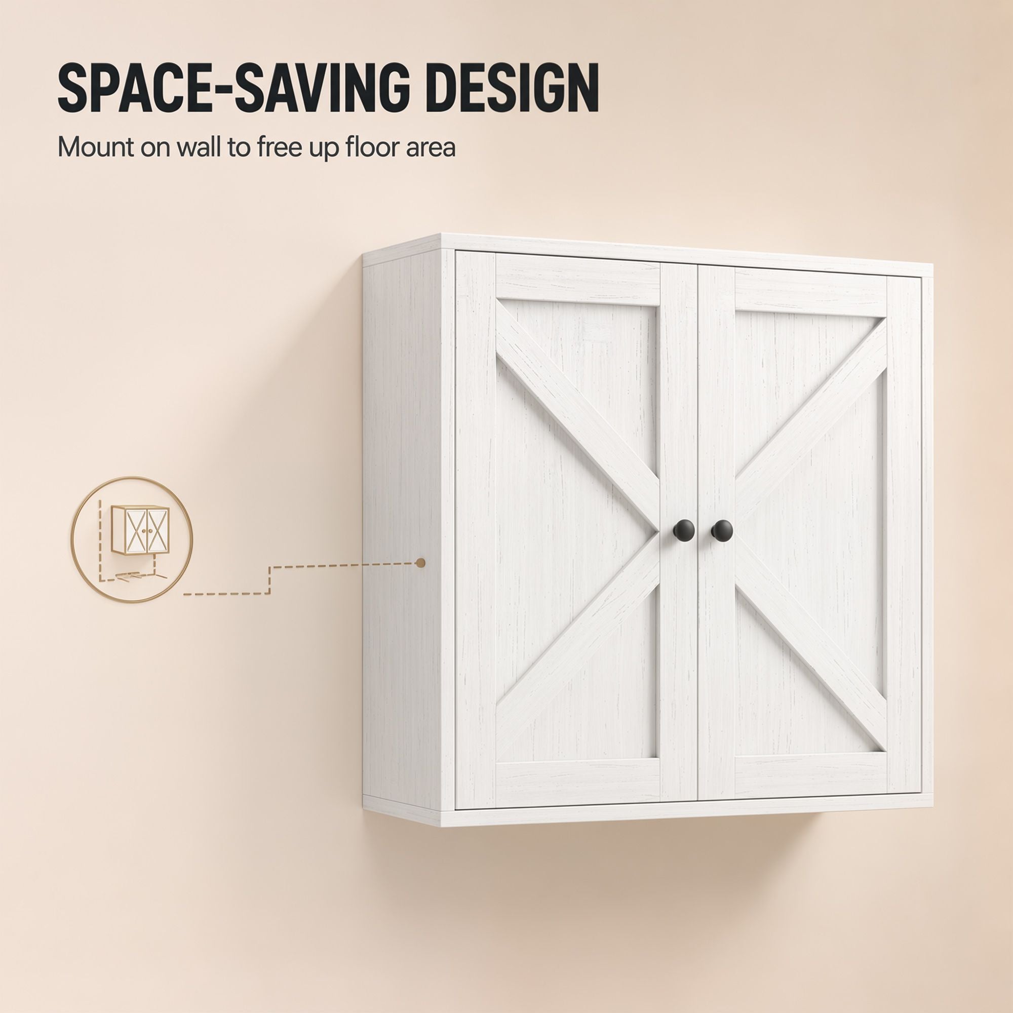 HOMCOM Farmhouse Wall-Mounted Bathroom Cabinet, White Wood Grain - product view 7