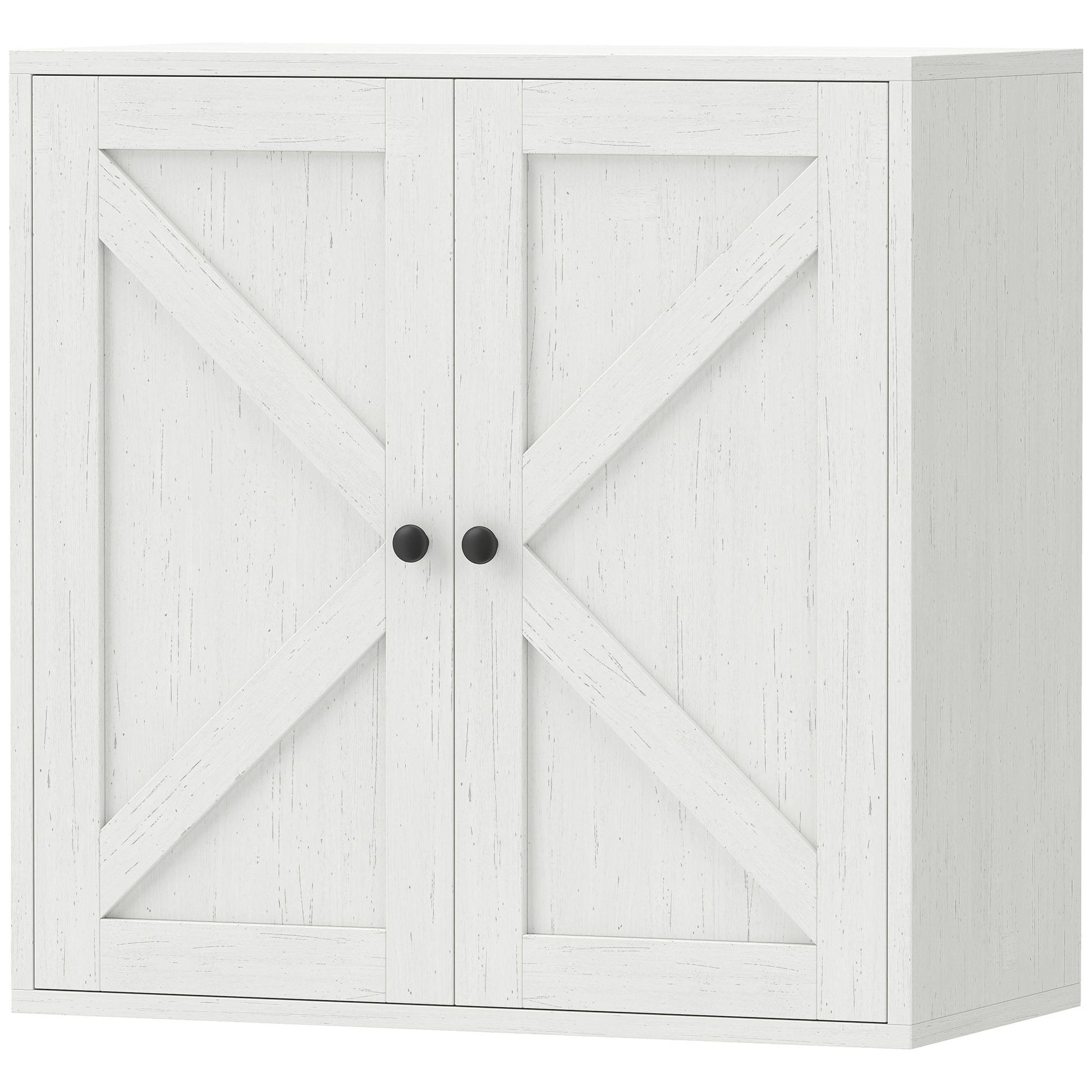 HOMCOM Farmhouse Wall-Mounted Bathroom Cabinet, White Wood Grain - product view 1