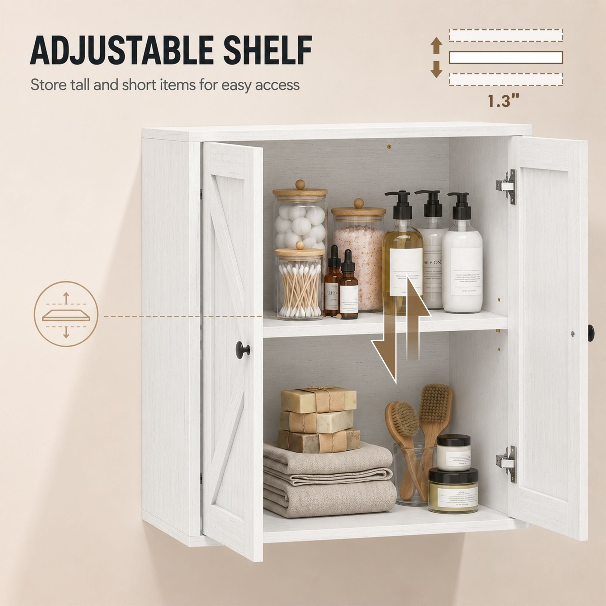 HOMCOM Farmhouse Wall-Mounted Bathroom Cabinet, White Wood Grain - product view 5