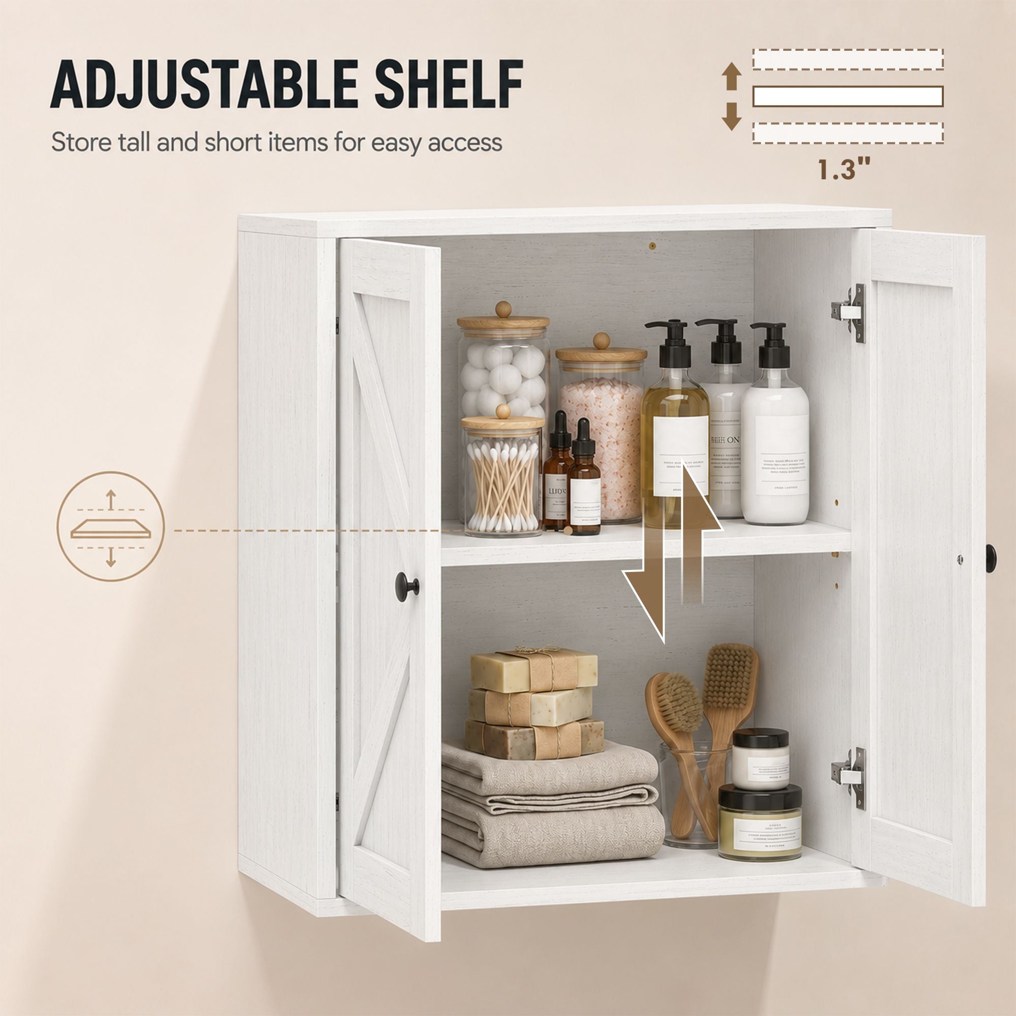 HOMCOM Farmhouse Wall-Mounted Bathroom Cabinet, White Wood Grain - product view 5