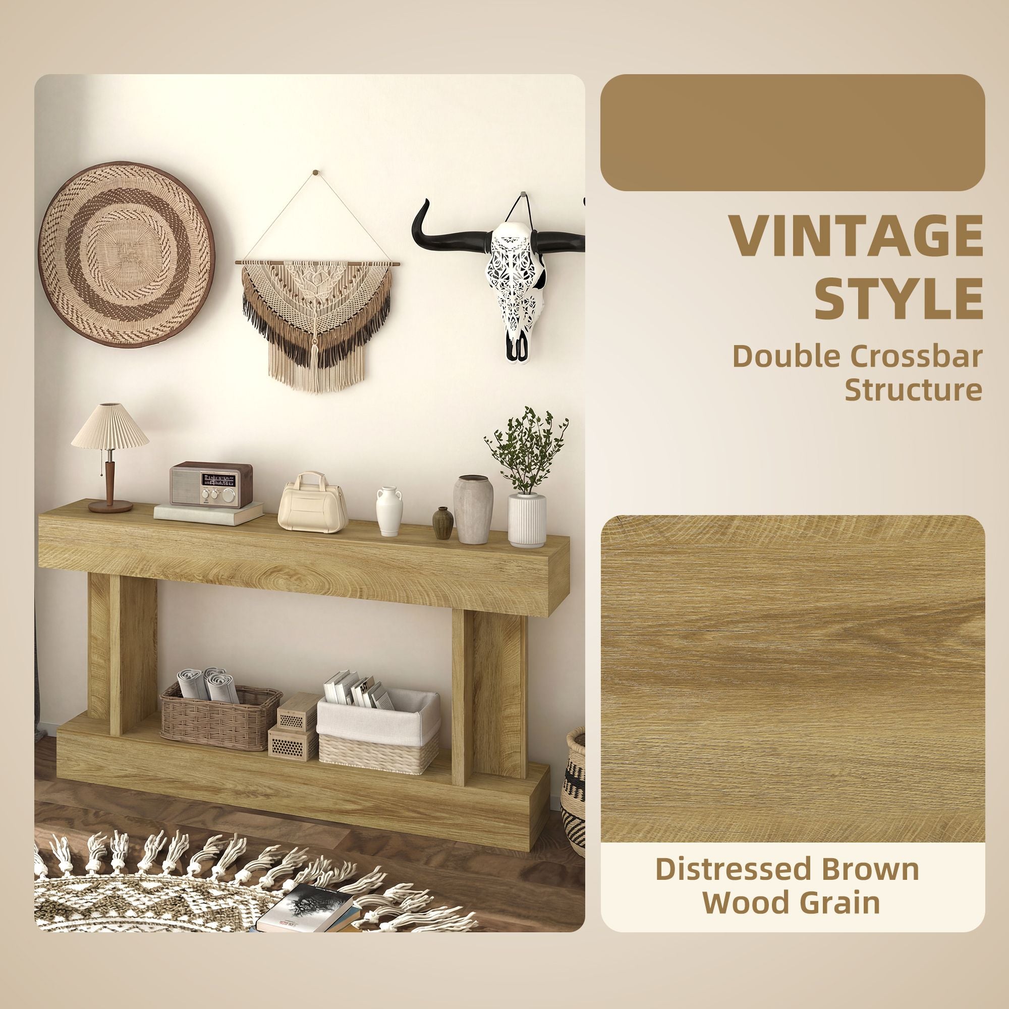 HOMCOM 63 in Console Table with Storage Shelf, Oak - product view 5