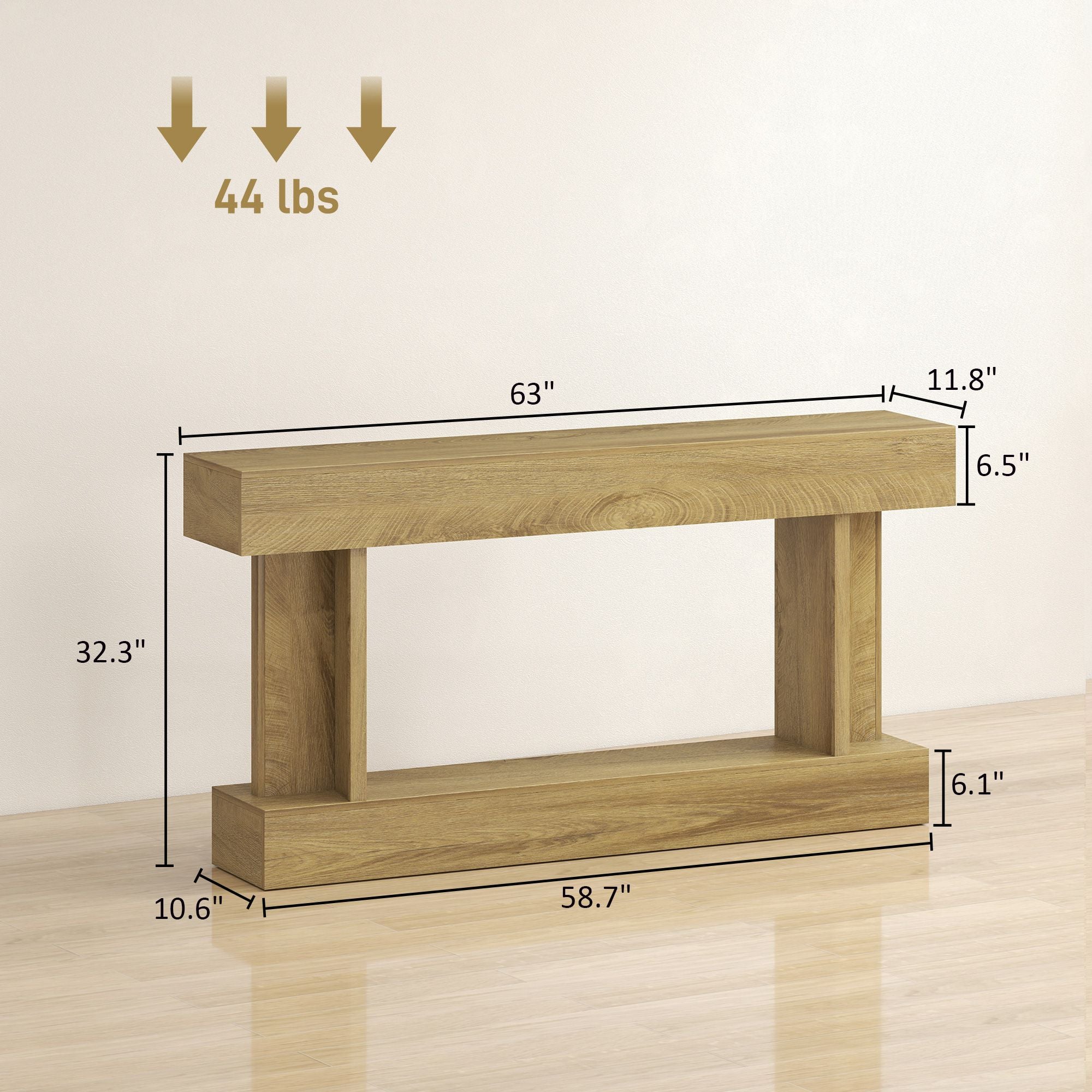 HOMCOM 63 in Console Table with Storage Shelf, Oak - product view 3