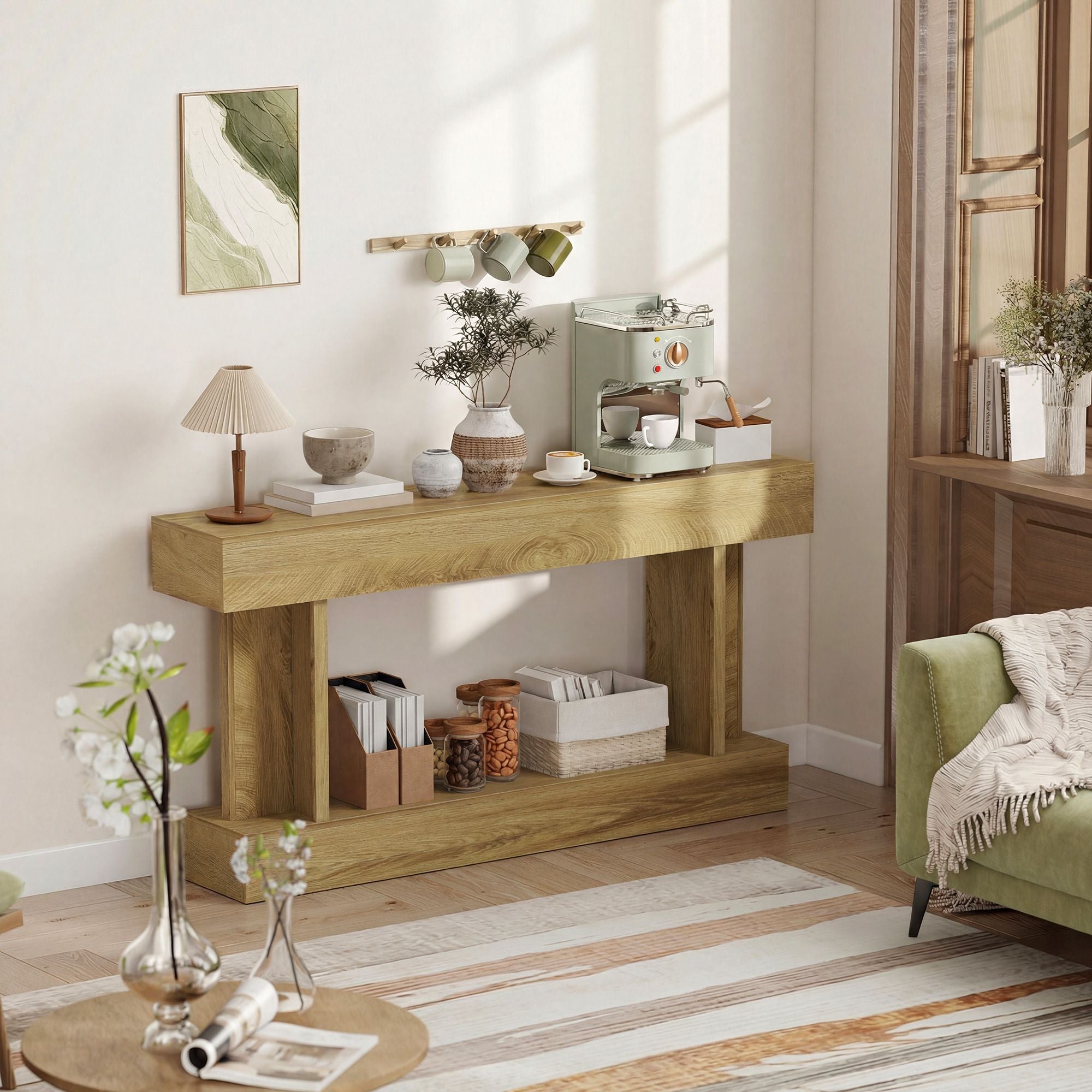 HOMCOM 63 in Console Table with Storage Shelf, Oak - product view 8